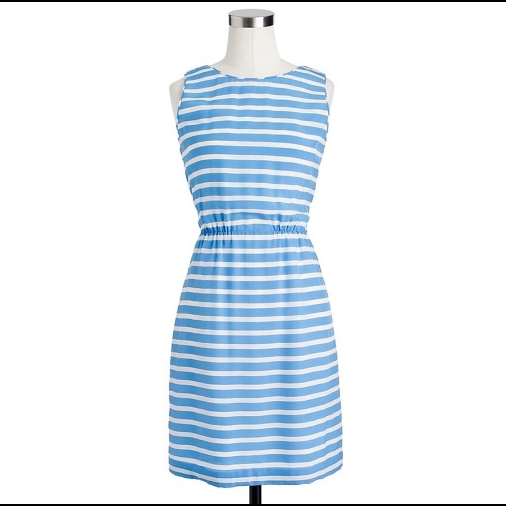 J Crew sleeveless blue/white strip dress